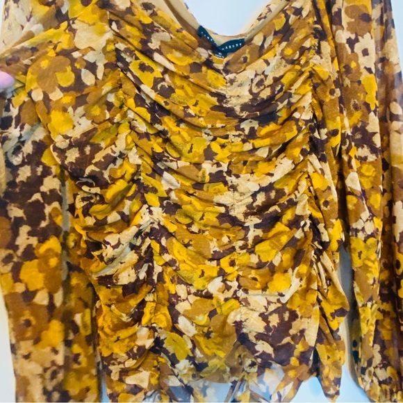 Jane and Delancey Floral Ruched Blouse in Brown and Yellow - Picture 3 of 11